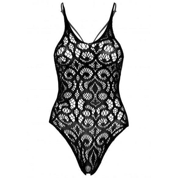 Leg Avenue Seamless Scroll Lace with Nearly Naked Strappy Back - O/S - Black - Romantic Blessings