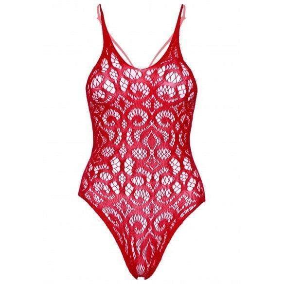 Leg Avenue Seamless Scroll Lace with Nearly Naked Strappy Back - O/S - Red - Romantic Blessings