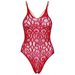 Leg Avenue Seamless Scroll Lace with Nearly Naked Strappy Back - O/S - Red - Romantic Blessings