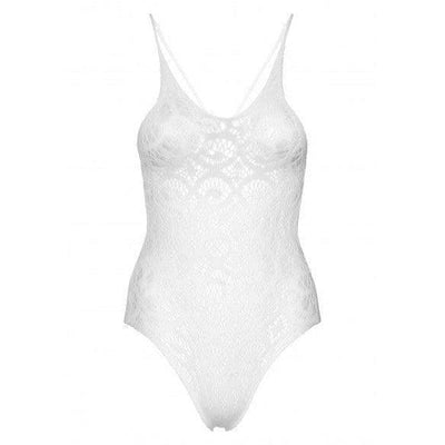 Leg Avenue Seamless Scroll Lace with Nearly Naked Strappy Back - O/S - White - Romantic Blessings