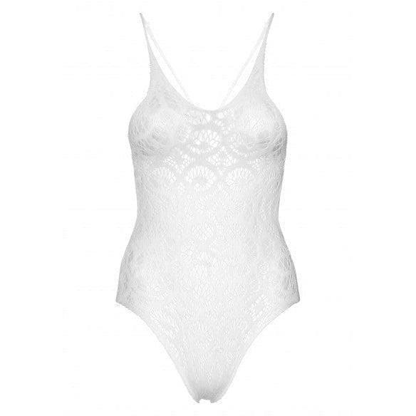 Leg Avenue Seamless Scroll Lace with Nearly Naked Strappy Back - O/S - White - Romantic Blessings