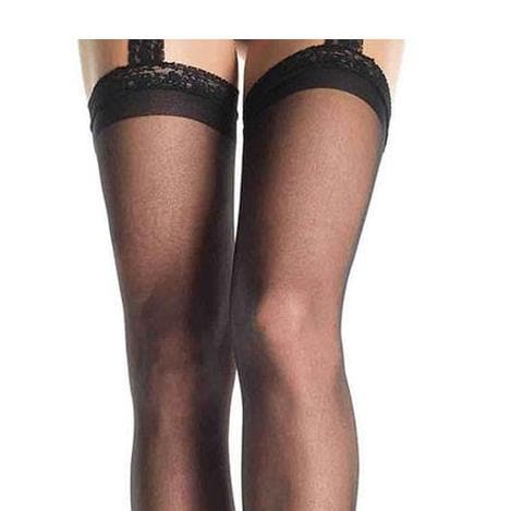 Leg Avenue Sheer Thigh High Stockings With Lace Garter Belt 2 Piece Black - Romantic Blessings