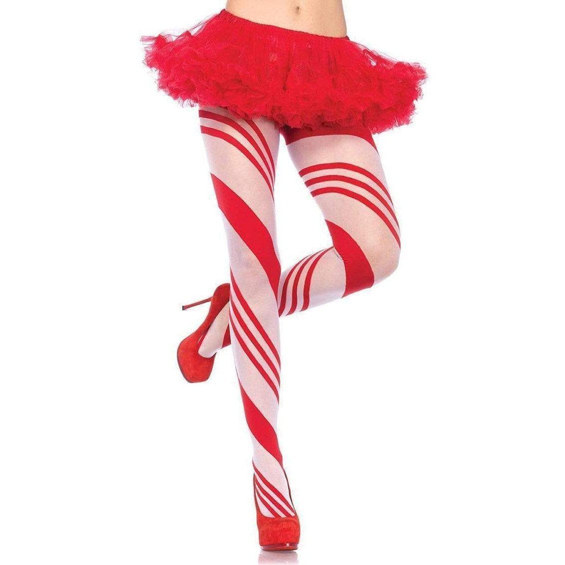 Leg Avenue Spandex Sheer Candy Striped Pantyhose - O/S - Red/White - Romantic Blessings