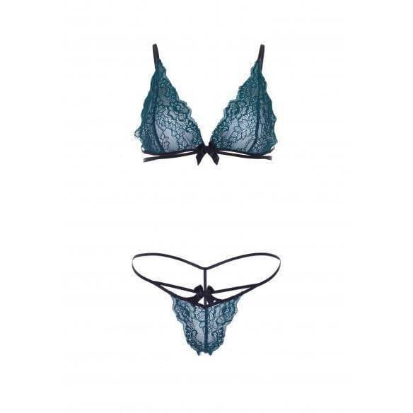 Leg Avenue Wrap Around Lace Bralette With Adjustable Straps And Matching G-String Panties (2 Piece) - Romantic Blessings