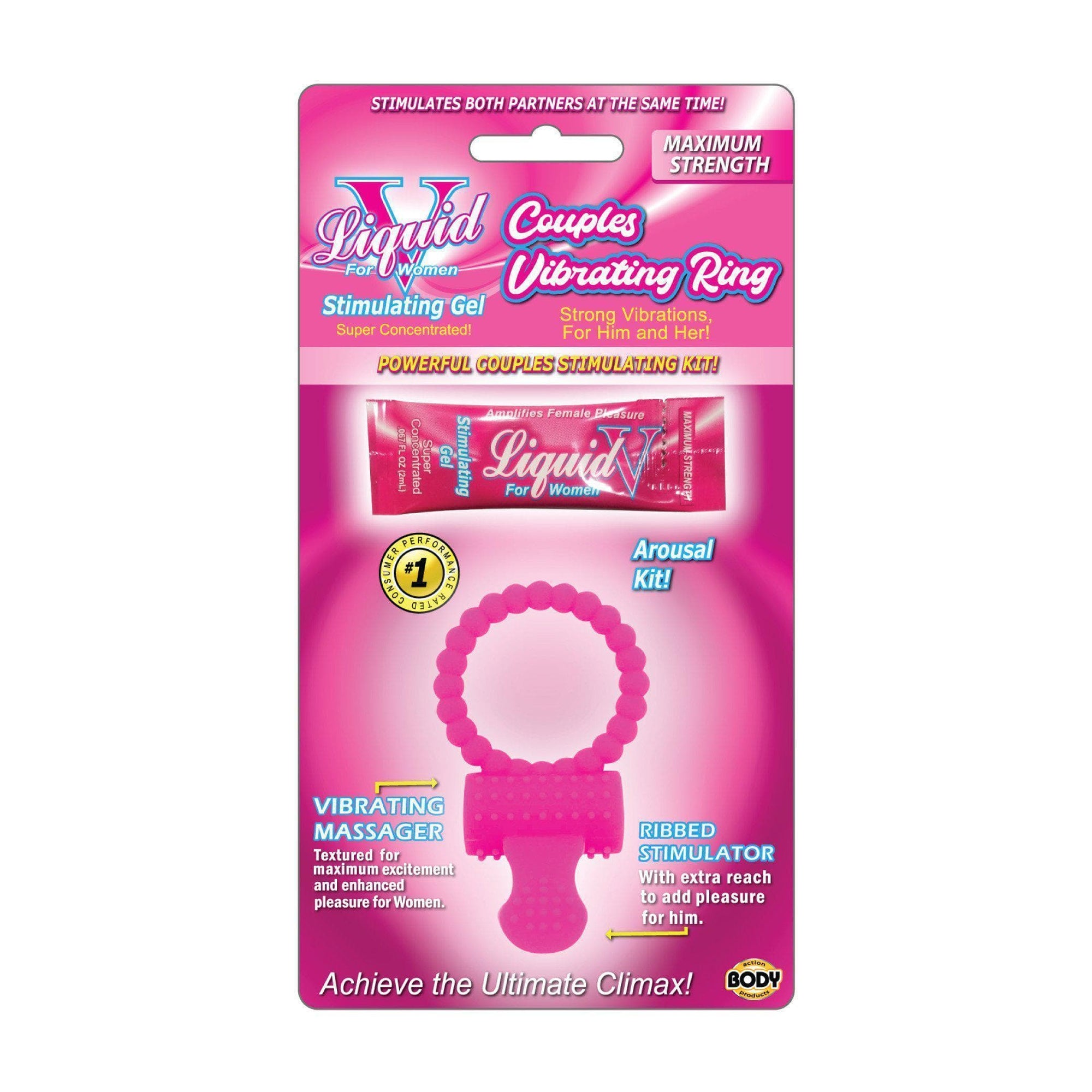 Liquid V Couples Ribbed Vibrating Ring Kit with Maximum Strength Clitoral Stimulating Gel - Romantic Blessings