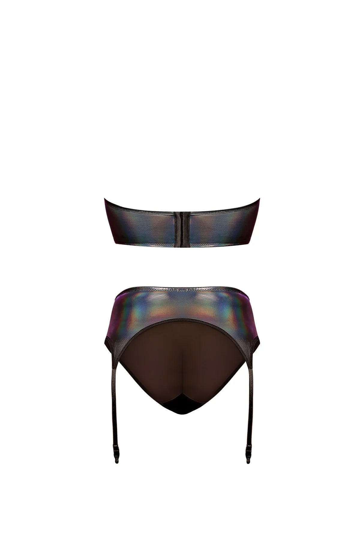 Magic Silk Oil Slick Halter Bra, Garter & Panty Set Black