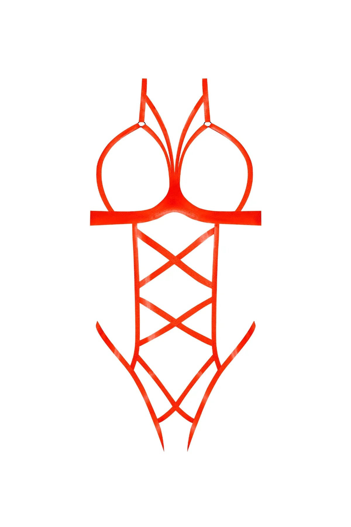 Magic Silk Strap Tease Cupless & Crotchless Teddy Orange