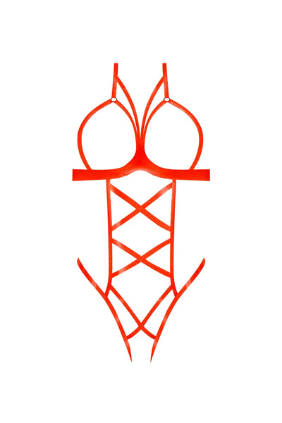 Magic Silk Strap Tease Cupless & Crotchless Teddy Orange