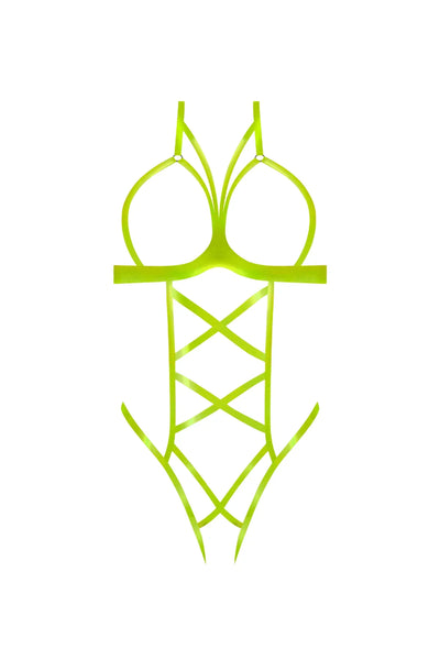 Magic Silk Strap Tease Cupless & Crotchless Teddy Yellow