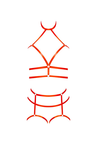 Magic Silk Strap Tease Cupless Choker Bra & Open Cage Short Orange