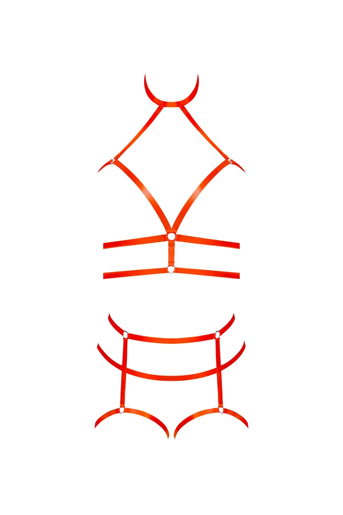 Magic Silk Strap Tease Cupless Choker Bra & Open Cage Short Orange