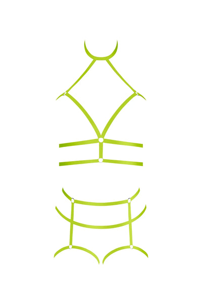 Magic Silk Strap Tease Cupless Choker Bra & Open Cage Short Yellow
