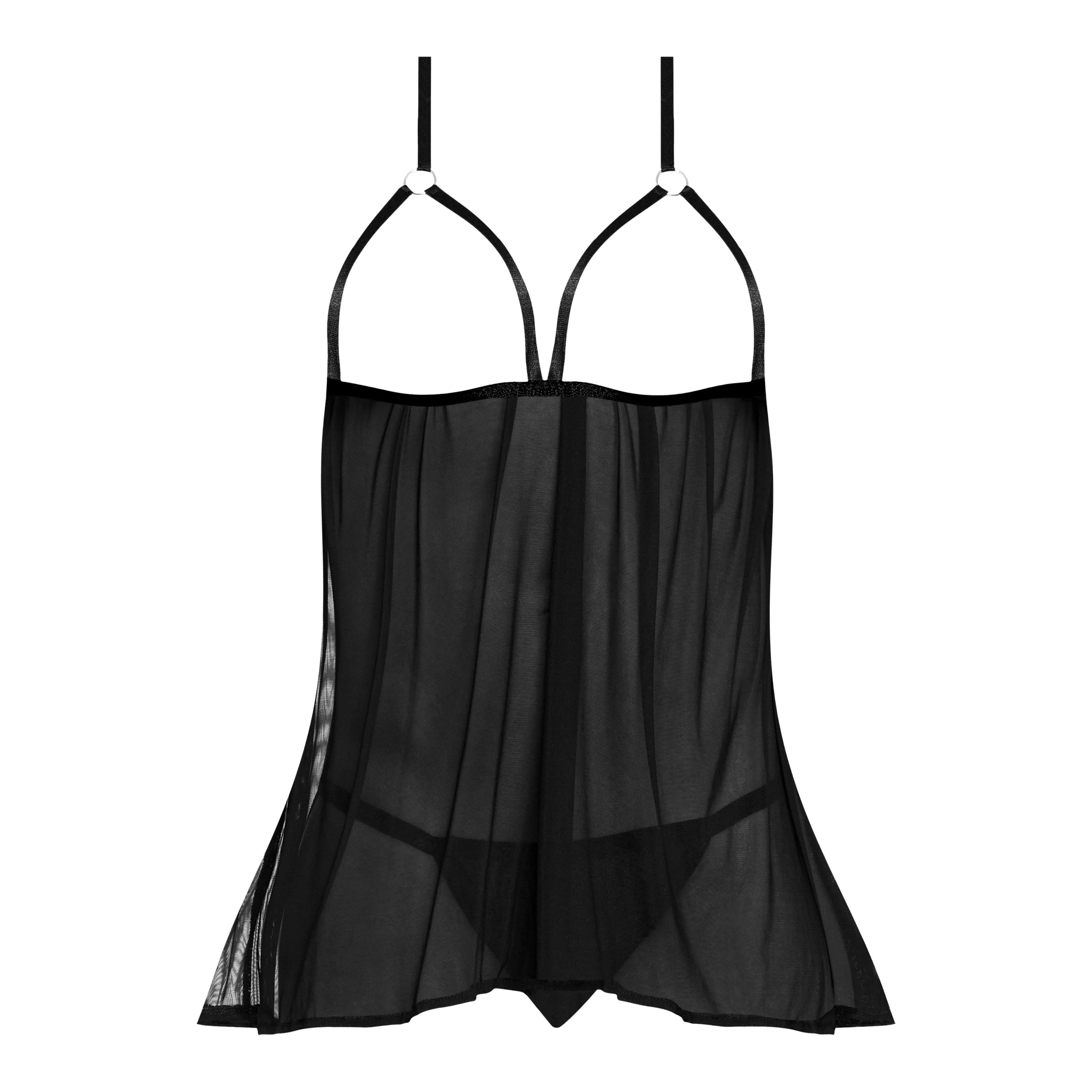 Magic Silk Sassy Cupless Babydoll & Panty Set Black - Romantic Blessings