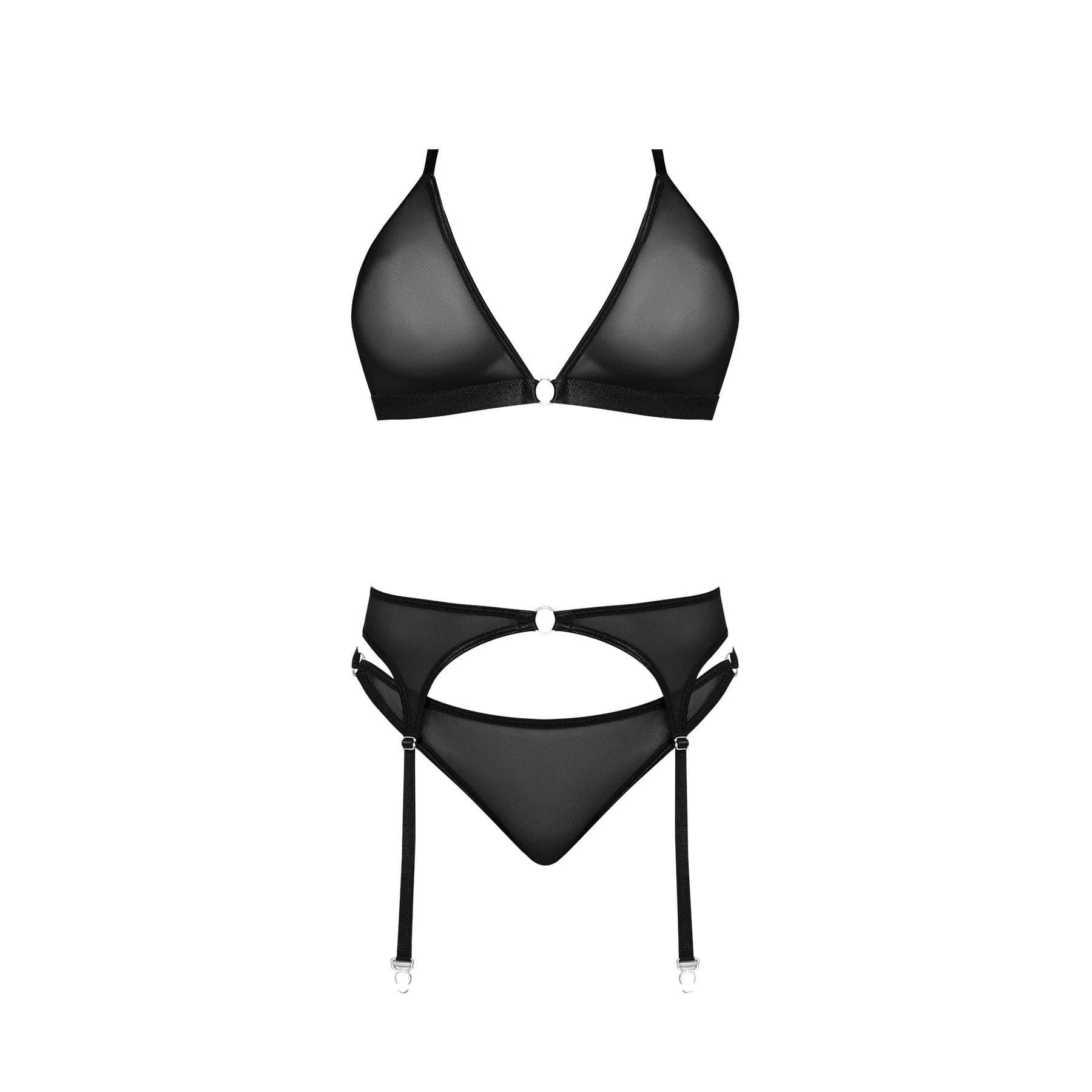 Magic Silk Sassy Bra, Garter & Rouched Panty Black - Romantic Blessings