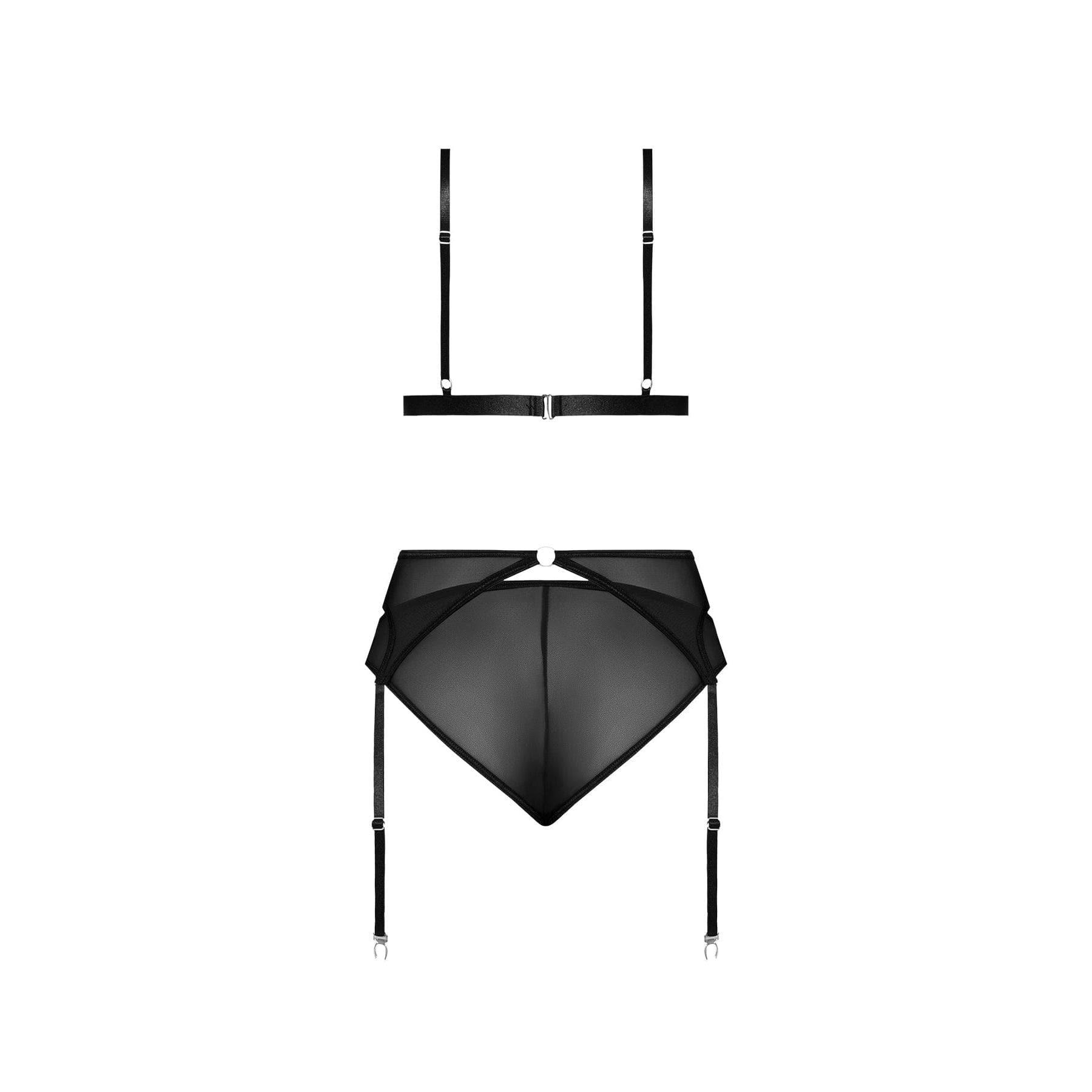 Magic Silk Sassy Bra, Garter & Rouched Panty Black - Romantic Blessings