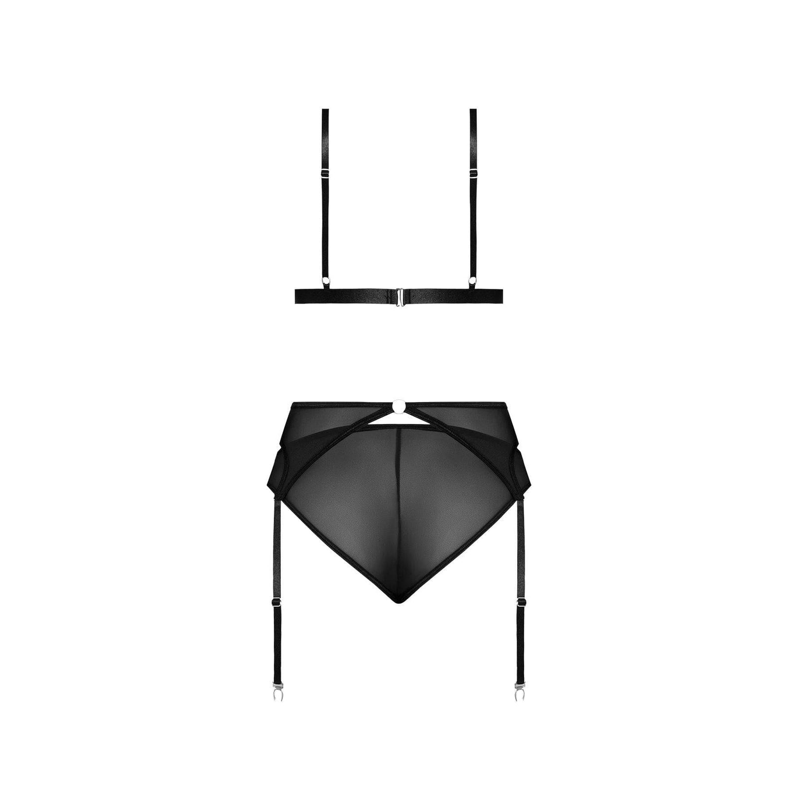 Magic Silk Sassy Bra, Garter & Rouched Panty Black - Romantic Blessings