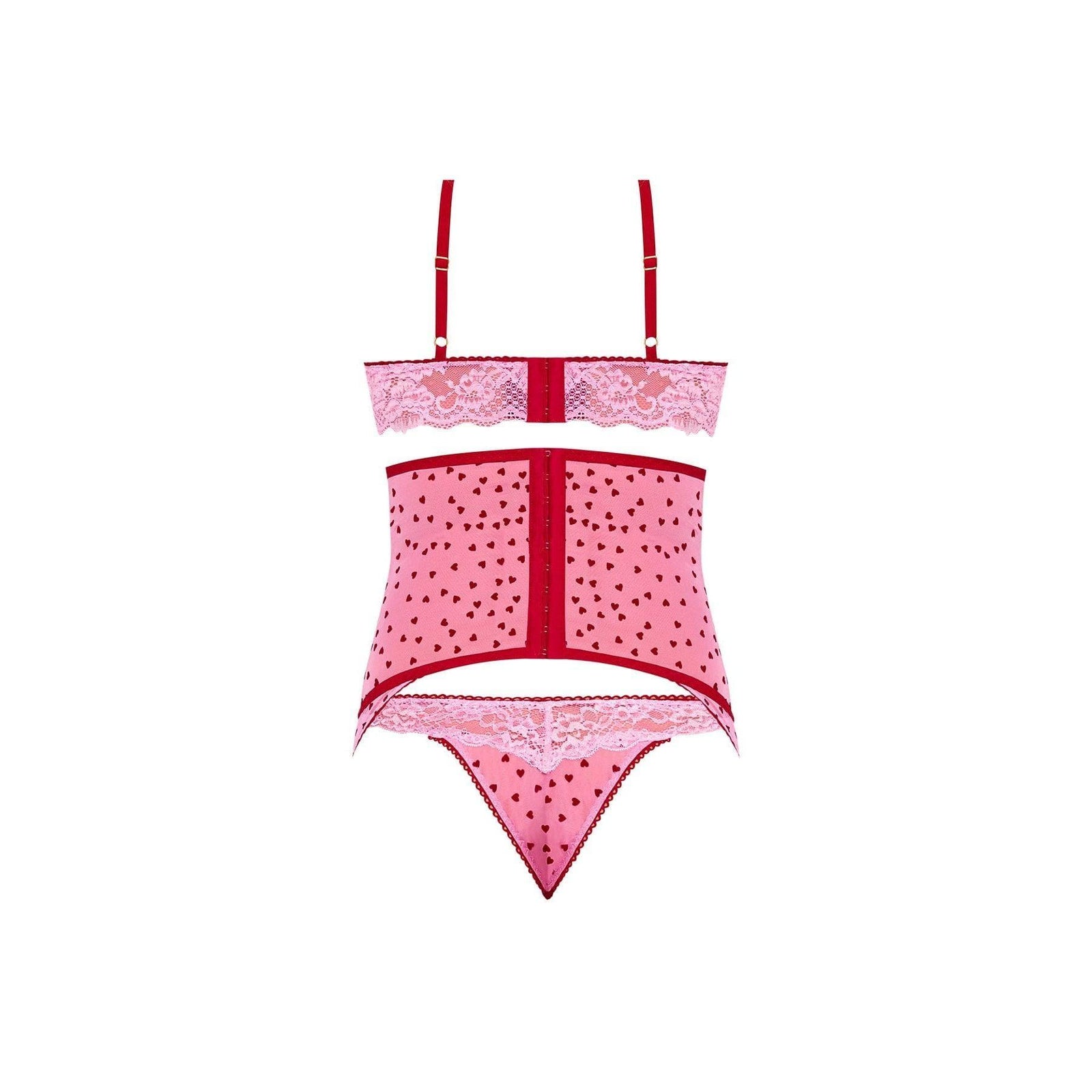 Magic Silk Tickled Pink High-Neck Bra, Gartered Waist Cincher & Thong Set Pink - Romantic Blessings