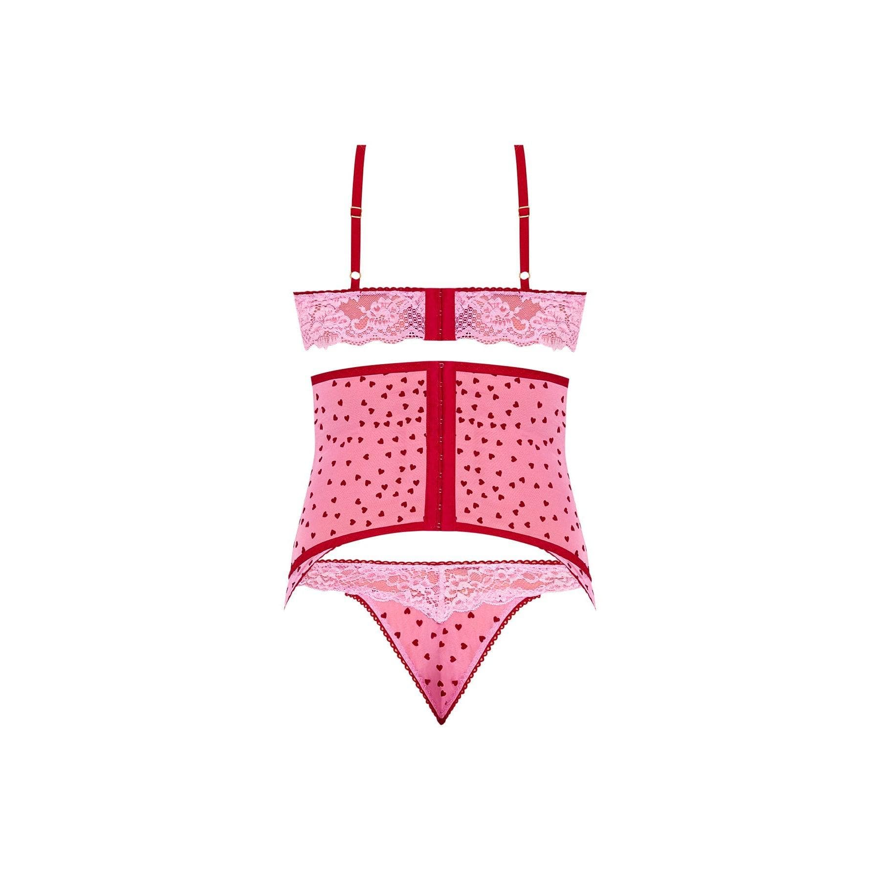 Magic Silk Tickled Pink High-Neck Bra, Gartered Waist Cincher & Thong Set Pink - Romantic Blessings