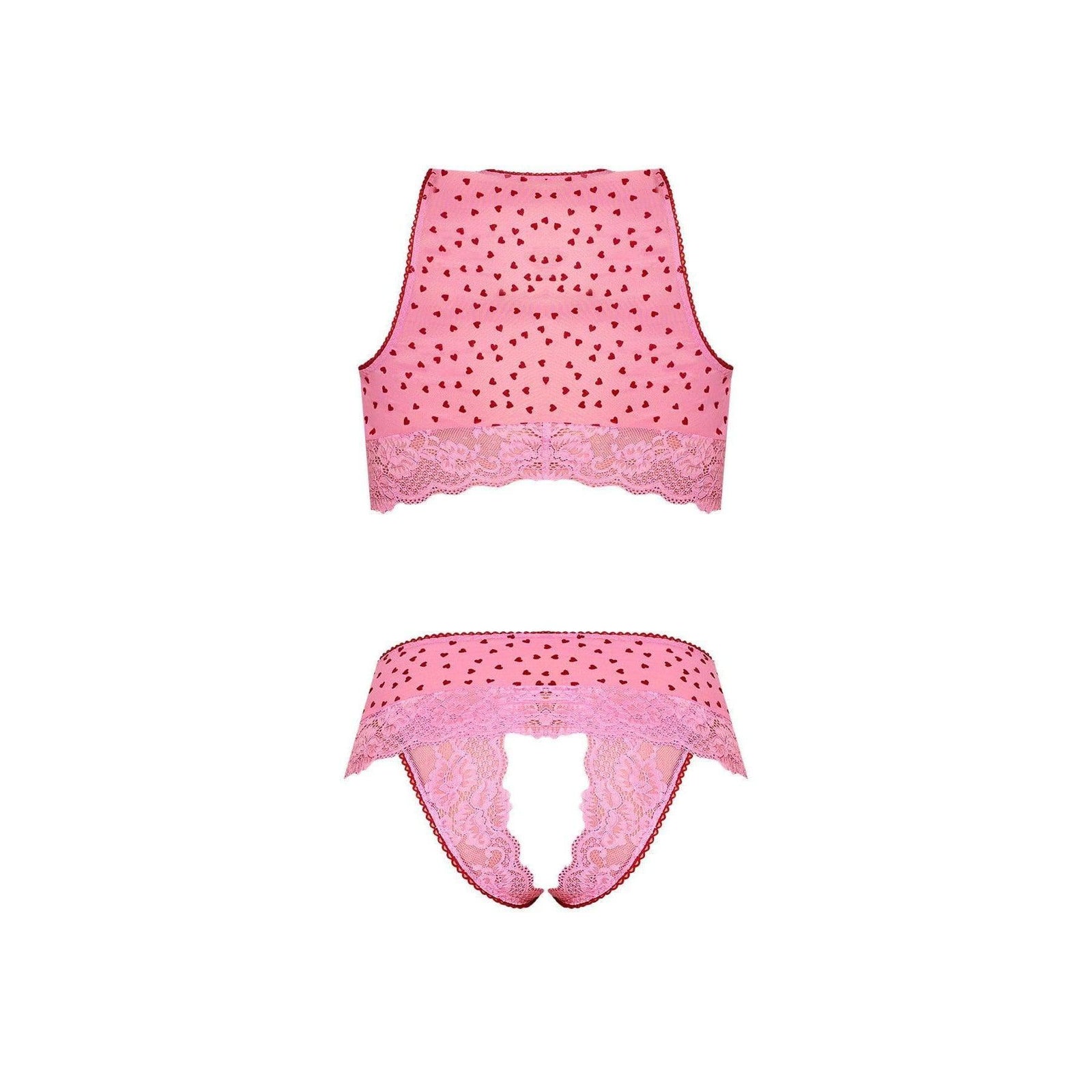 Magic Silk Tickled Pink Open-Cup High-Neck Bra & Split-Crotch Skirt Panty Pink - Romantic Blessings