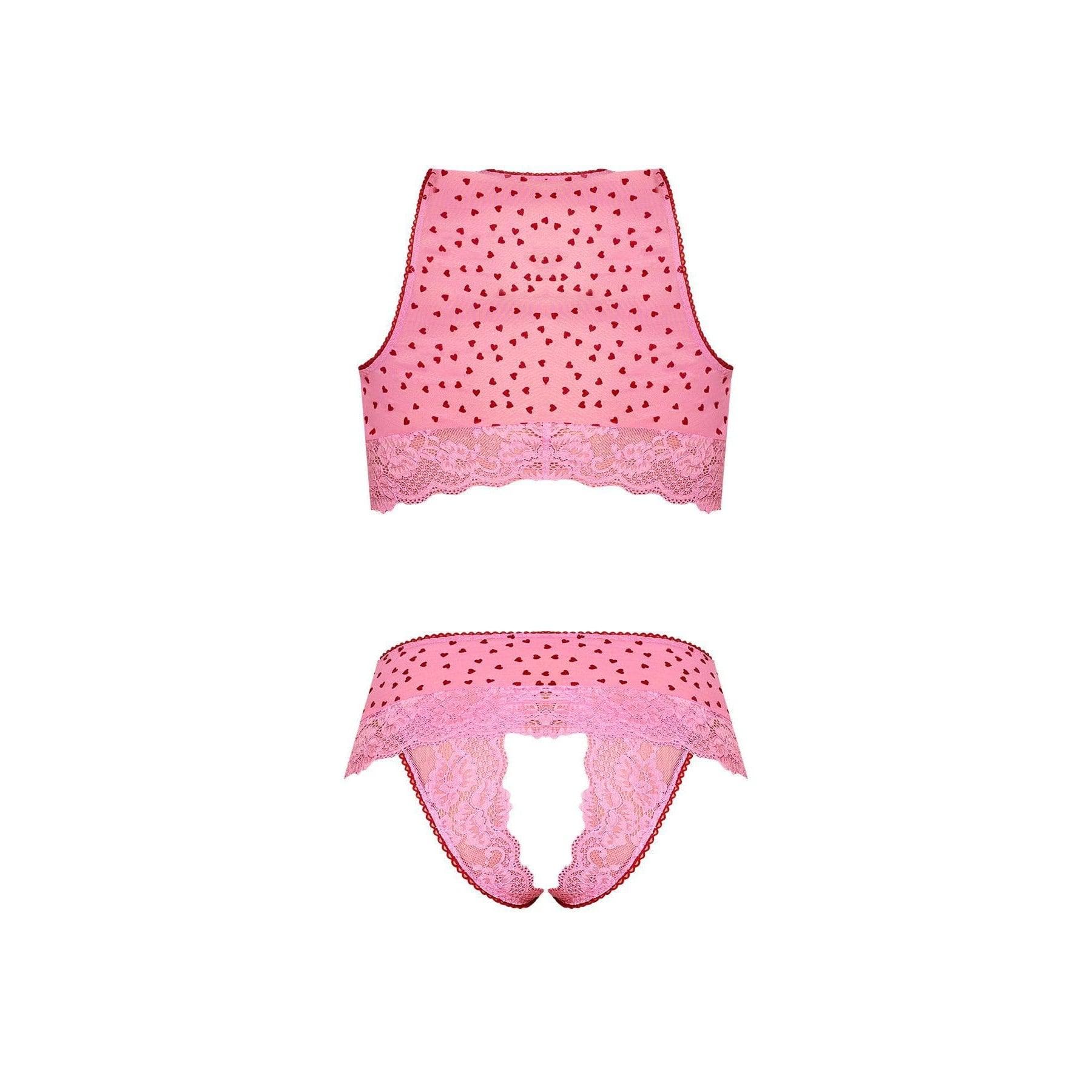 Magic Silk Tickled Pink Open-Cup High-Neck Bra & Split-Crotch Skirt Panty Pink - Romantic Blessings