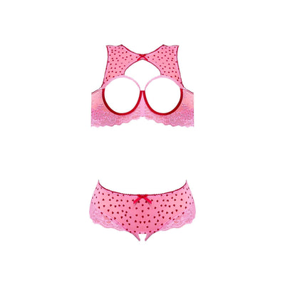 Magic Silk Tickled Pink Open-Cup High-Neck Bra & Split-Crotch Skirt Panty Pink - Romantic Blessings