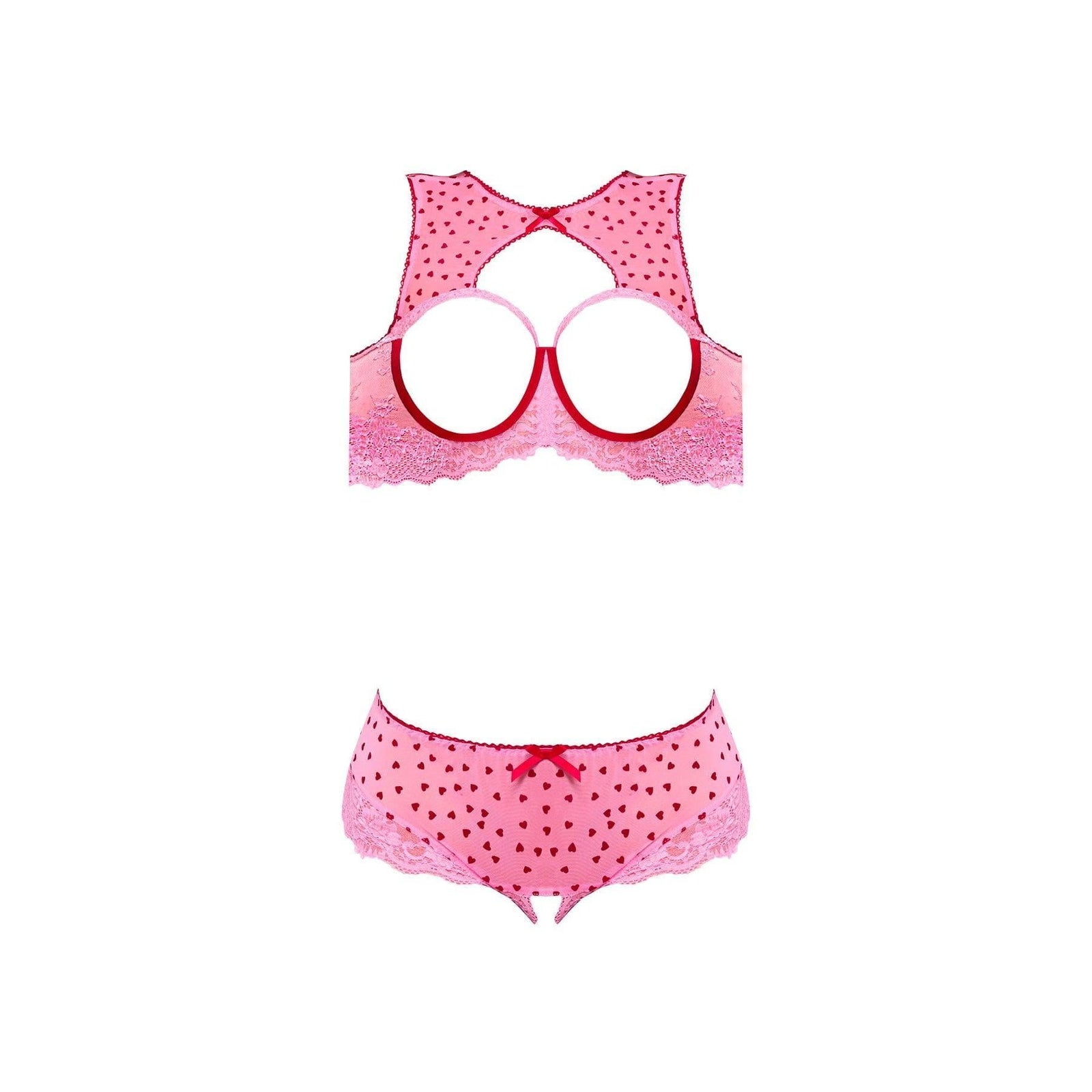 Magic Silk Tickled Pink Open-Cup High-Neck Bra & Split-Crotch Skirt Panty Pink - Romantic Blessings