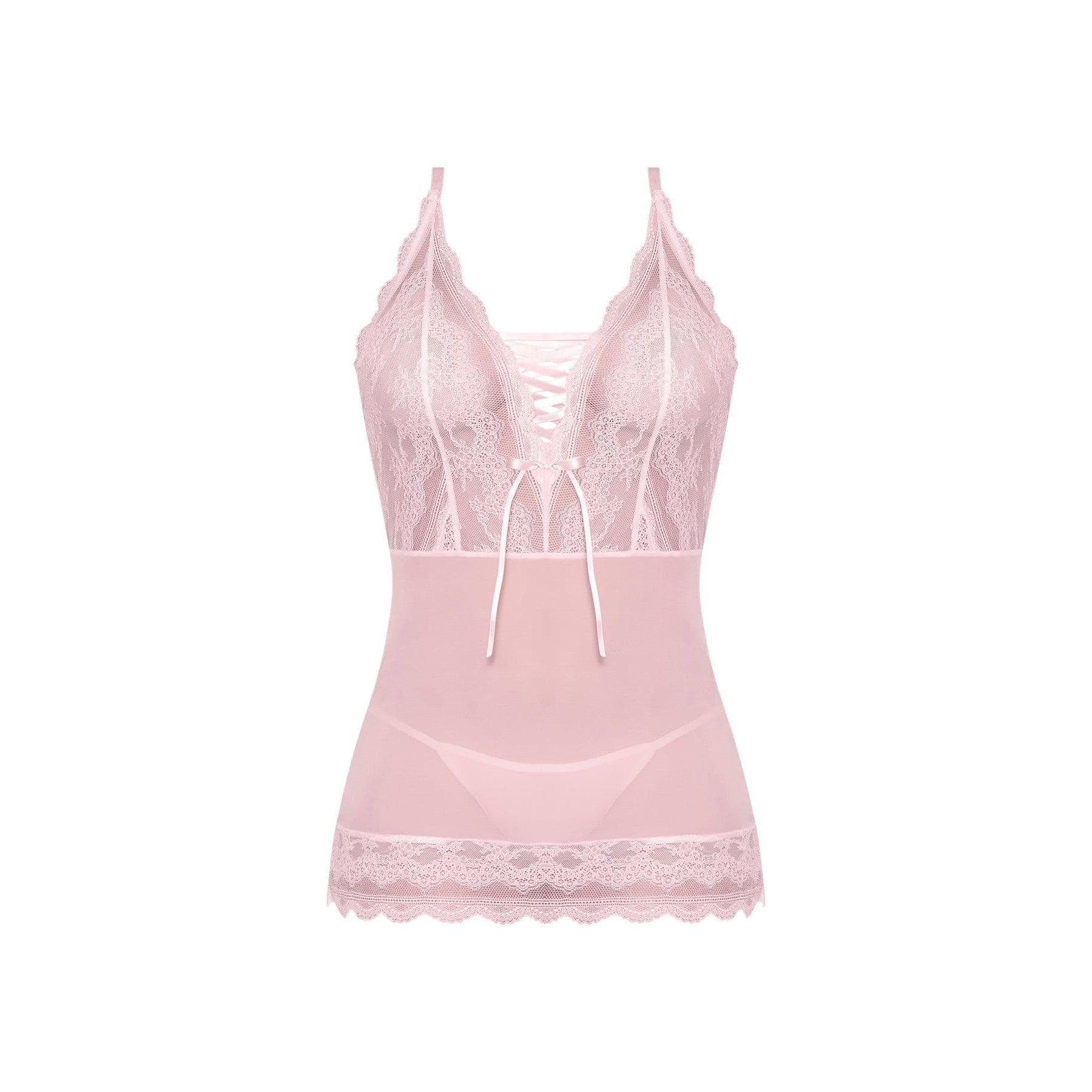 Magic Silk Seabreeze Lace-Up Chemise & G-String Blush - Romantic Blessings