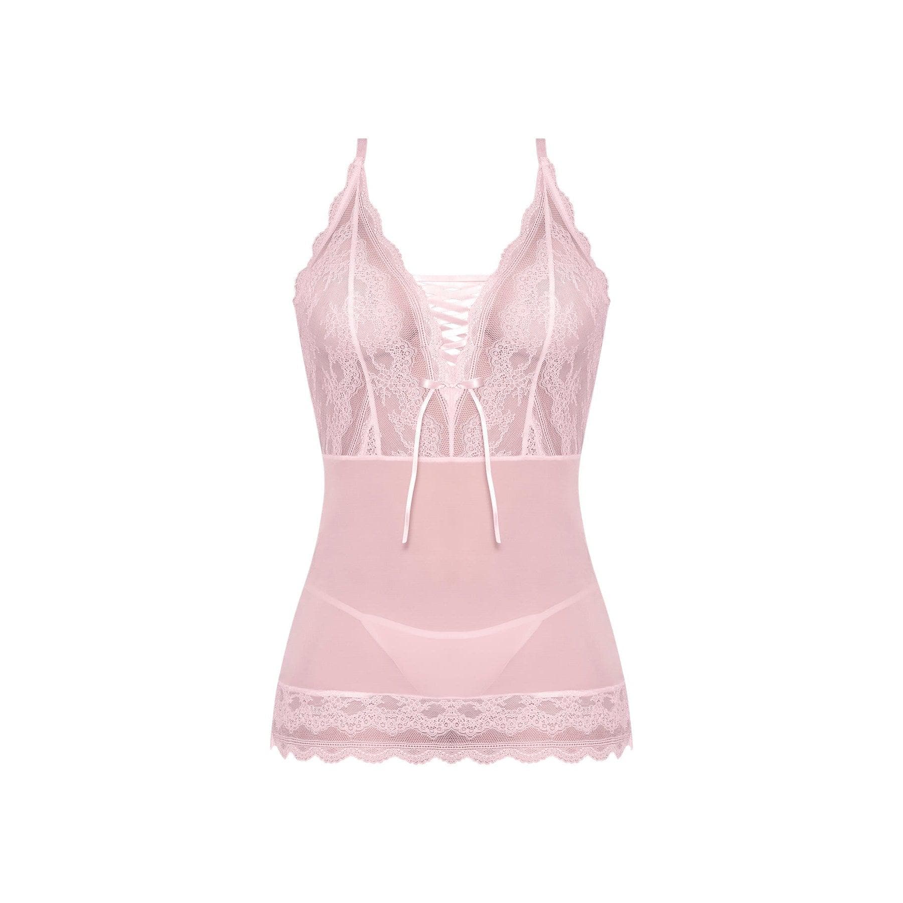 Magic Silk Seabreeze Lace-Up Chemise & G-String Blush - Romantic Blessings