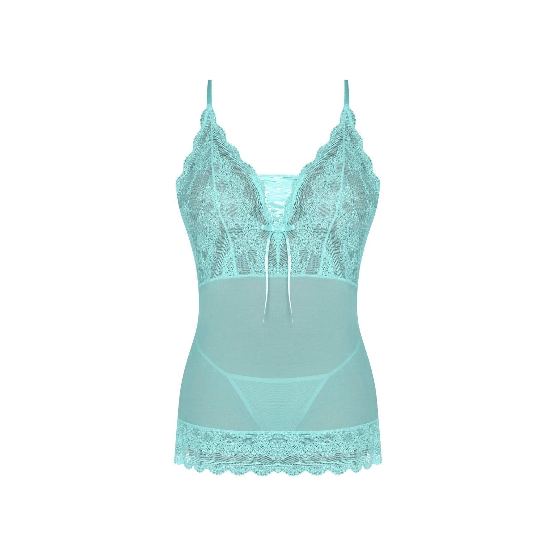 Magic Silk Seabreeze Lace-Up Chemise & G-String Turquoise - Romantic Blessings