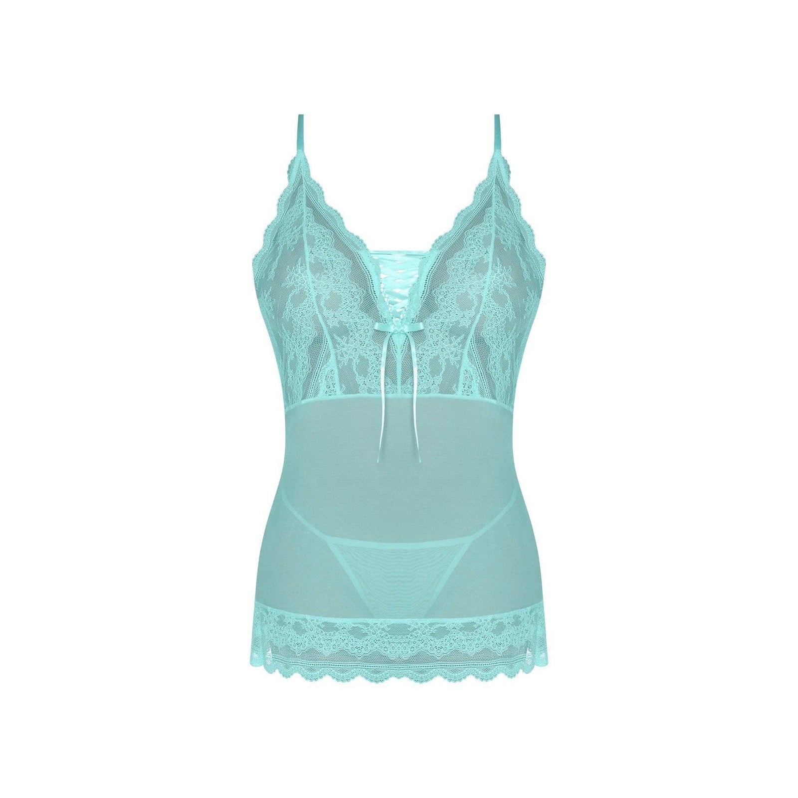 Magic Silk Seabreeze Lace-Up Chemise & G-String Turquoise - Romantic Blessings
