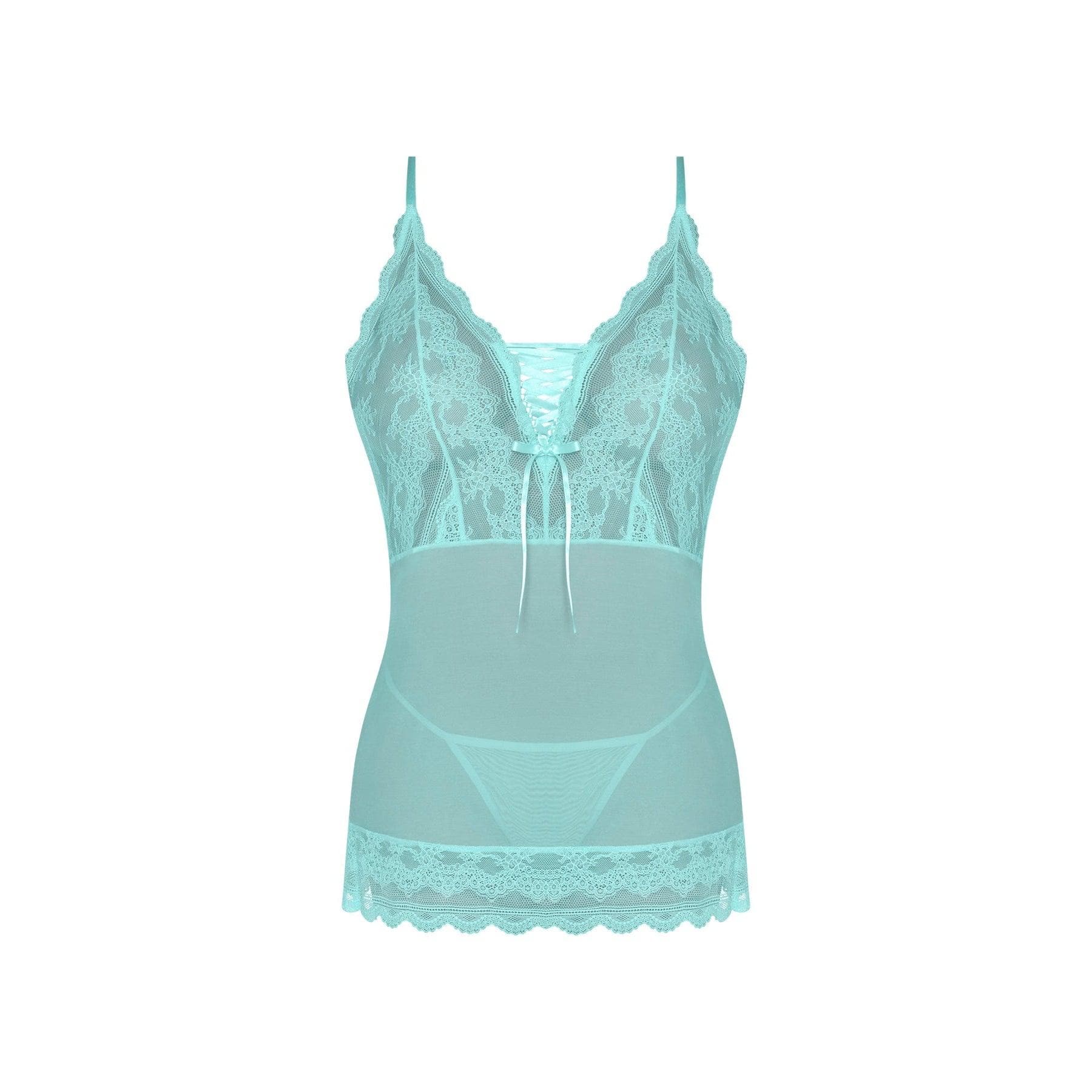 Magic Silk Seabreeze Lace-Up Chemise & G-String Turquoise - Romantic Blessings