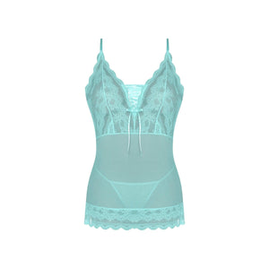 Magic Silk Seabreeze Lace-Up Chemise & G-String Turquoise - Romantic Blessings