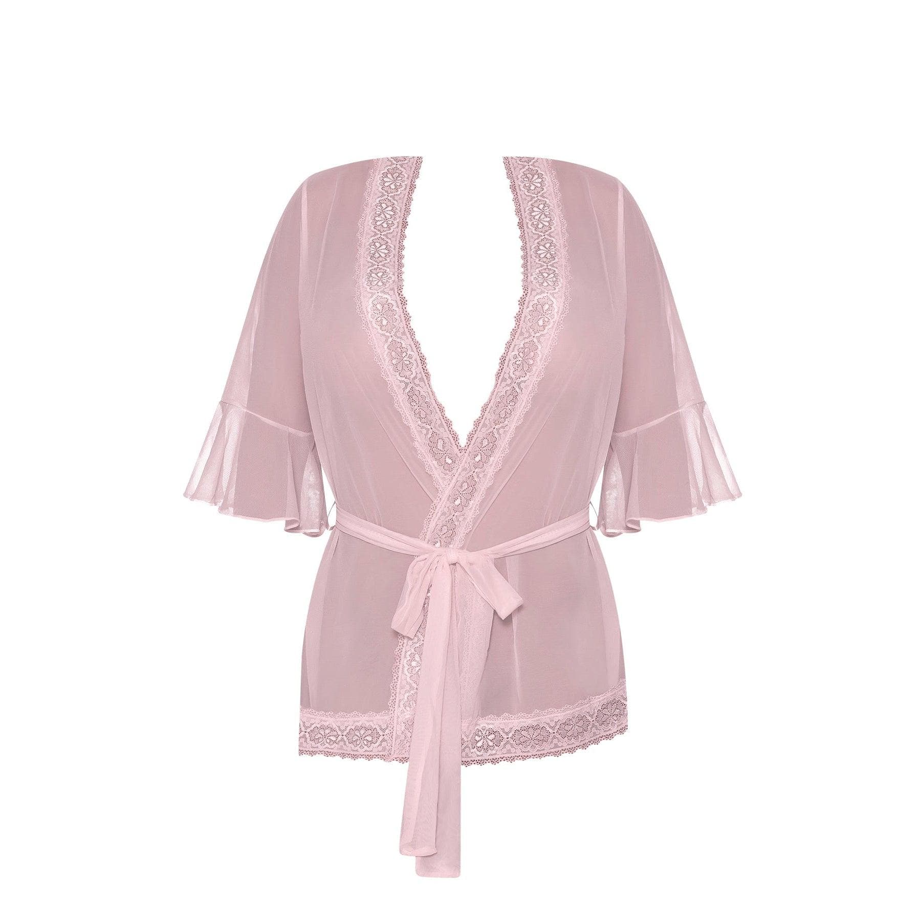 Magic Silk Seabreeze Robe With Lace Trim Blush - Romantic Blessings