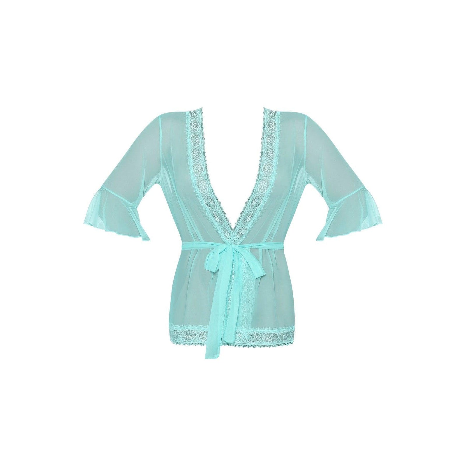 Magic Silk Seabreeze Robe With Lace Trim Turquoise - Romantic Blessings
