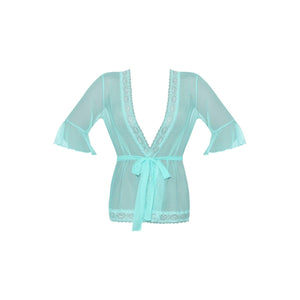 Magic Silk Seabreeze Robe With Lace Trim Turquoise - Romantic Blessings