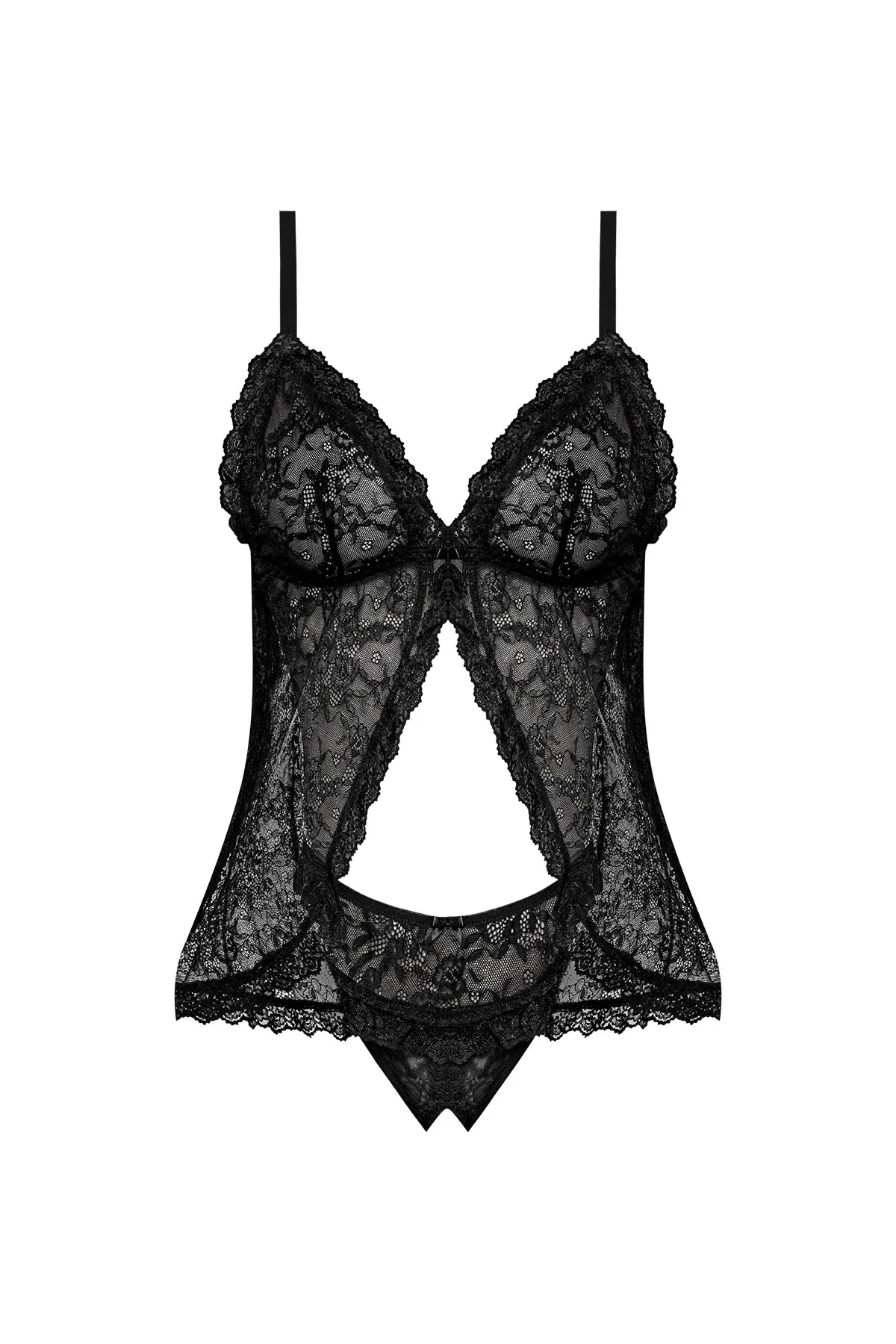 Magic Silk Ooh La Lace Babydoll & Split-Crotch Panty Set Black