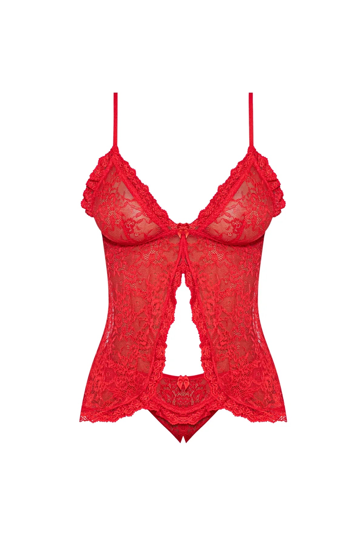 Magic Silk Ooh La Lace Babydoll & Split-Crotch Panty Set Red