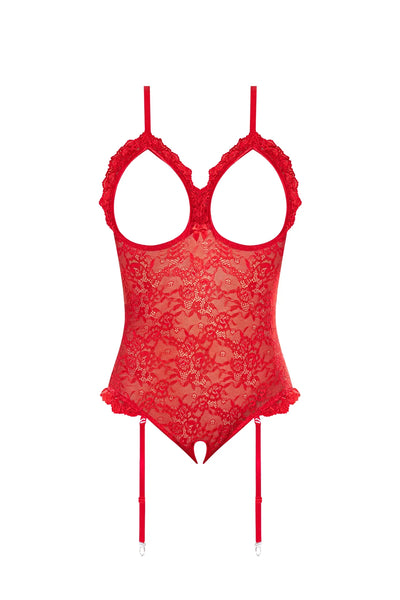 Magic Silk Ooh La Lace Cupless & Crotchless Teddy Red