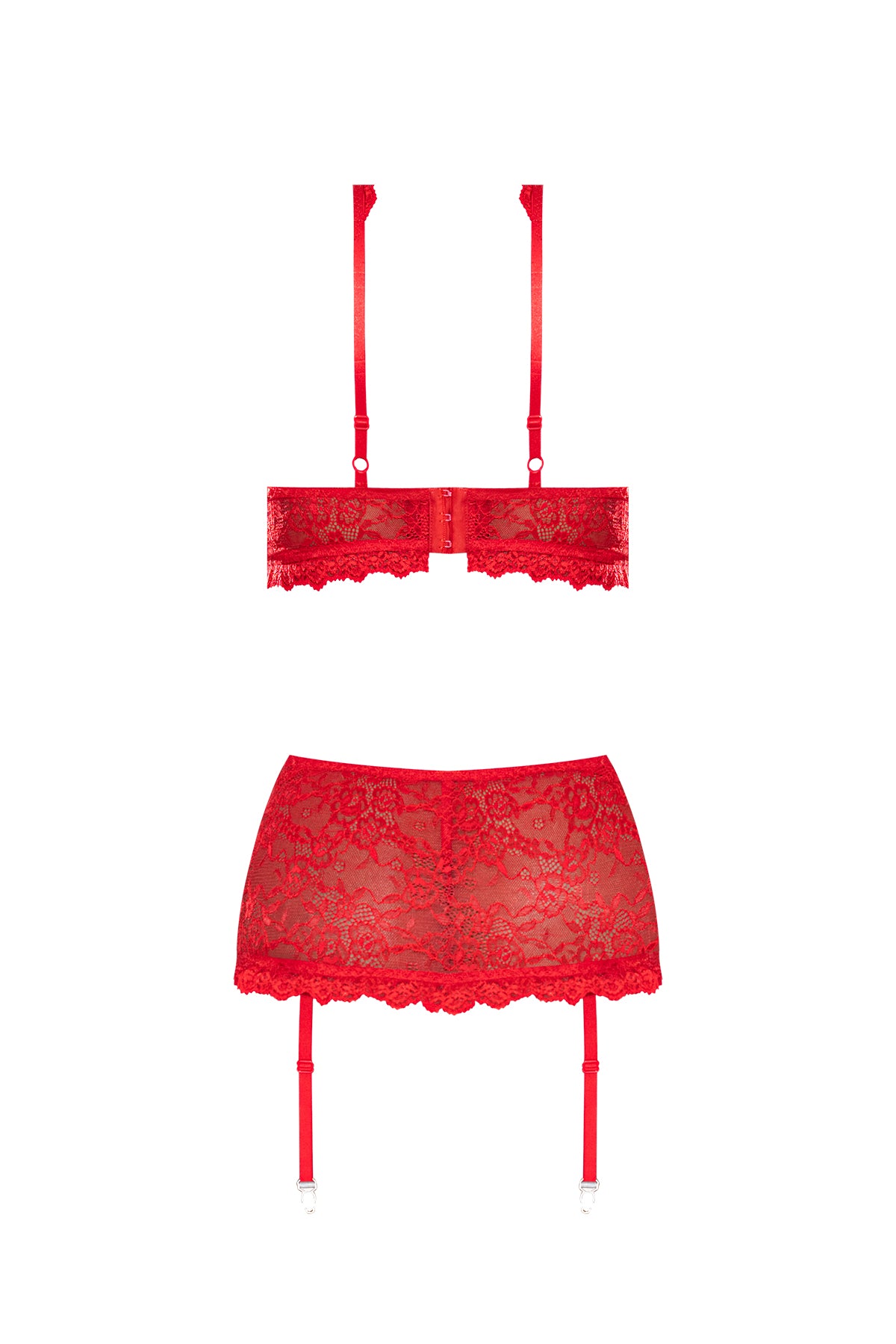 Magic Silk Ooh La Lace Bralette, Garter Skirt & G-String Red