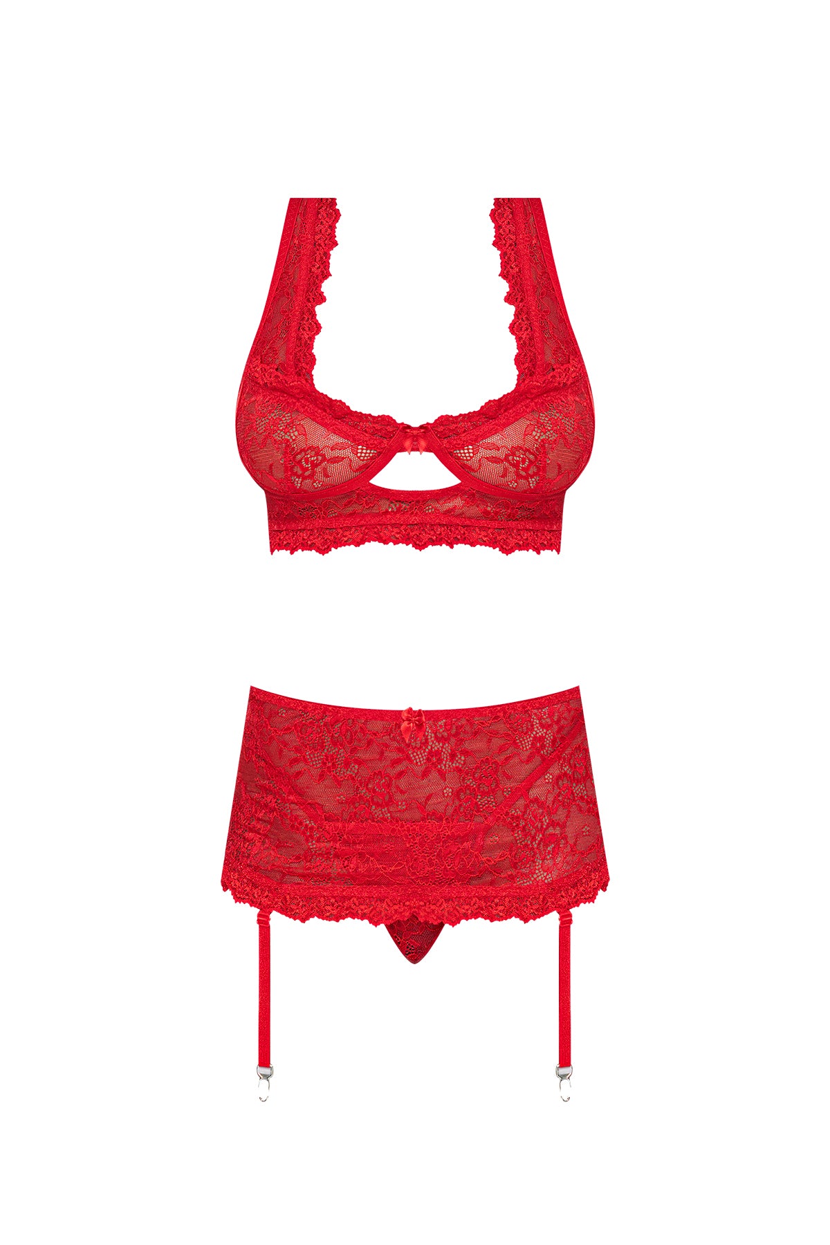 Magic Silk Ooh La Lace Bralette, Garter Skirt & G-String Red