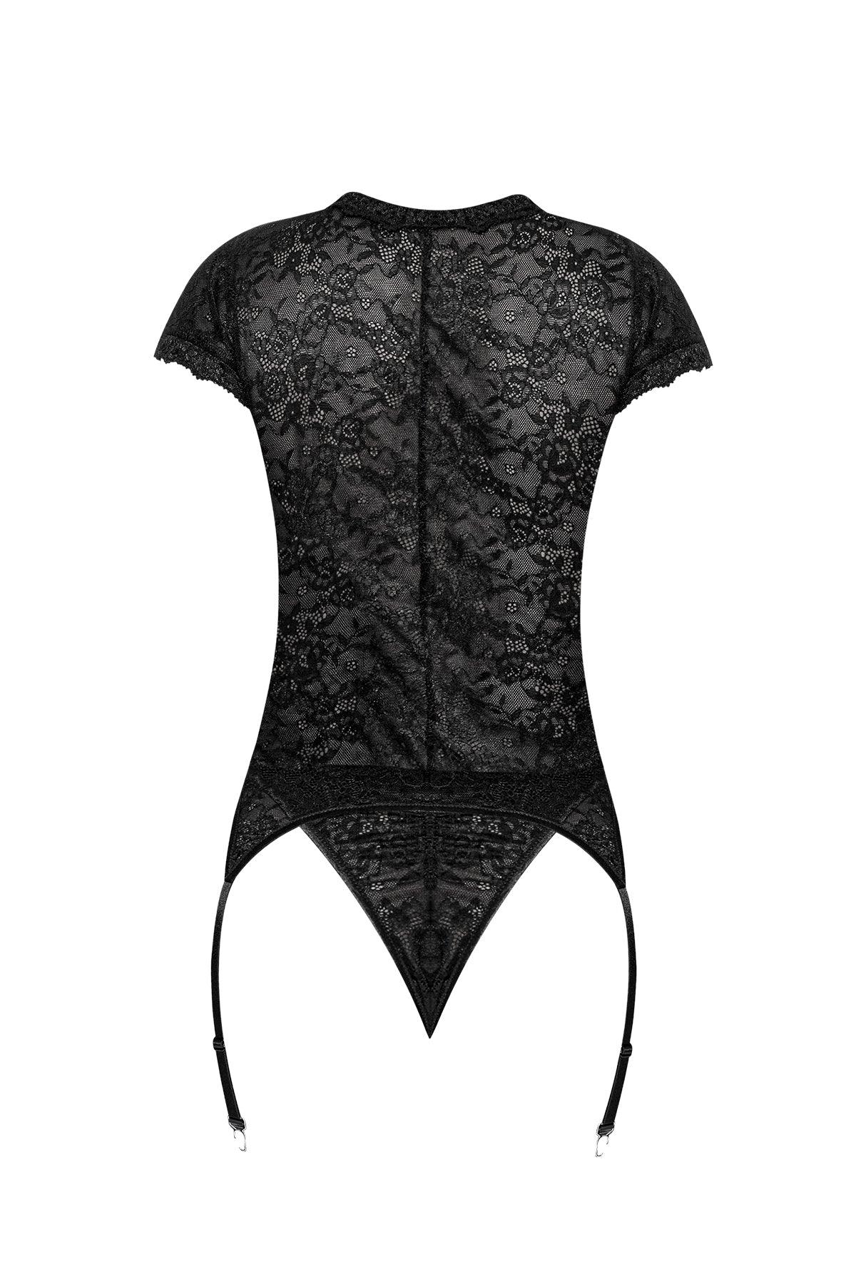 Magic Silk Ooh La Lace Cap Sleeve Basque & Tanga Set Black