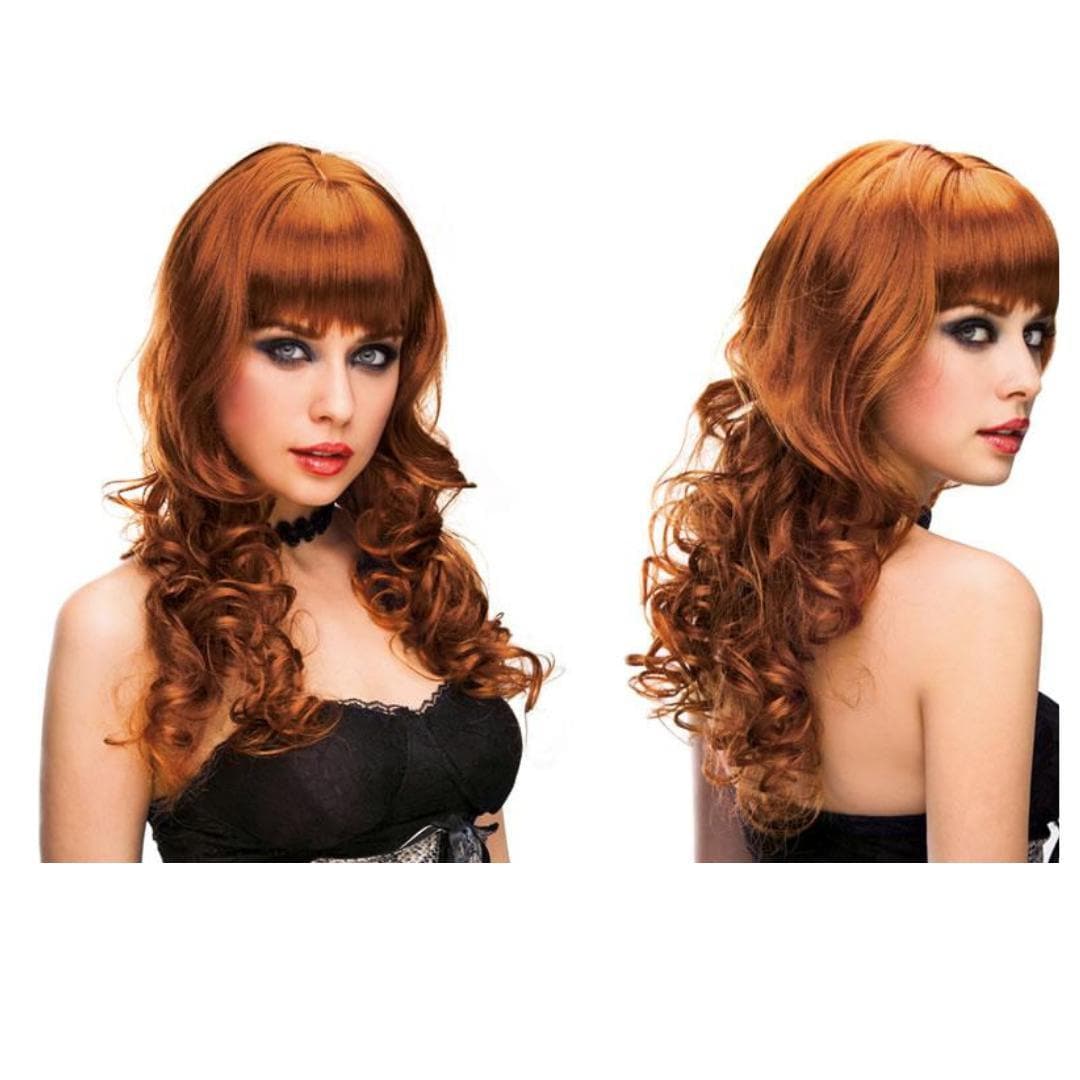 Pleasure Wigs Missy Long Hair with Wavy Tight Curls at the End Banged Wig Red - Romantic Blessings