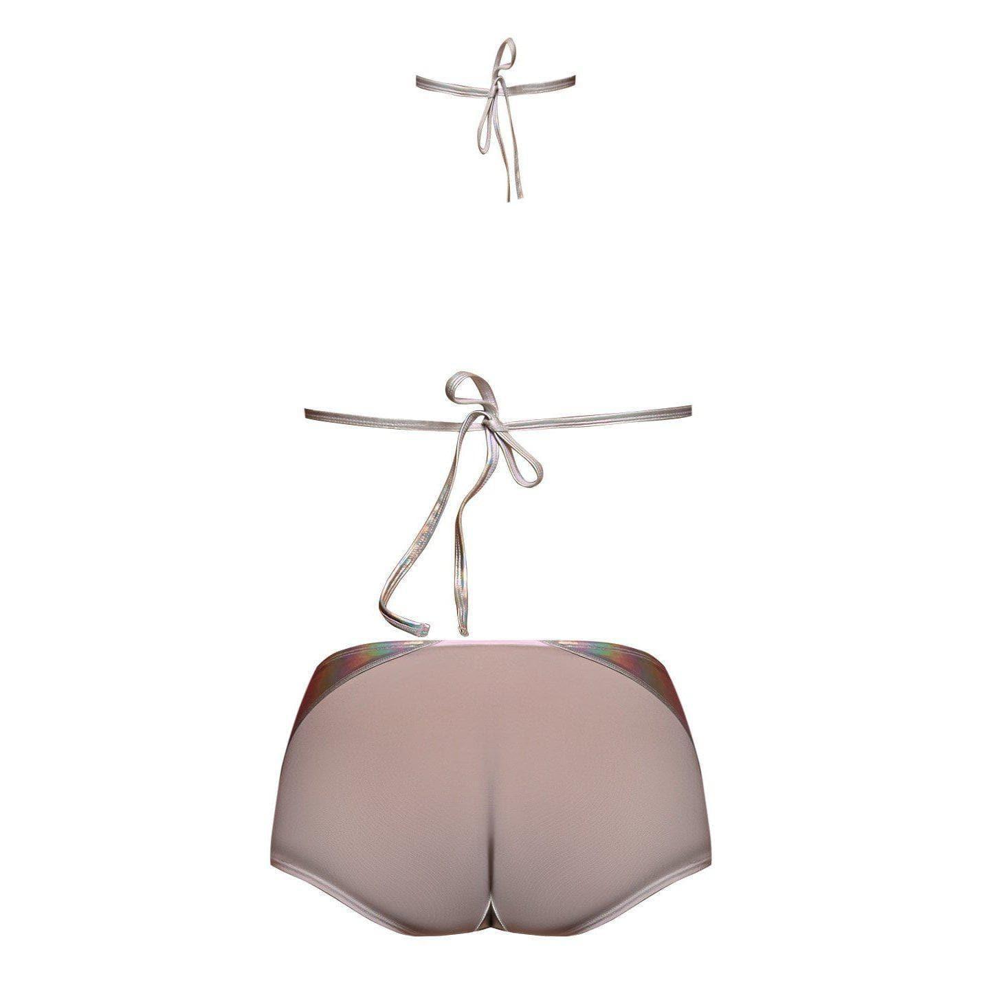 Magic Silk Oil Slick Triangle Bra & Boy Short Set Silver - Romantic Blessings