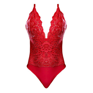 Magic Silk Risque Business Teddy with Lace Bra Cups and Snap Crotch Red - Romantic Blessings