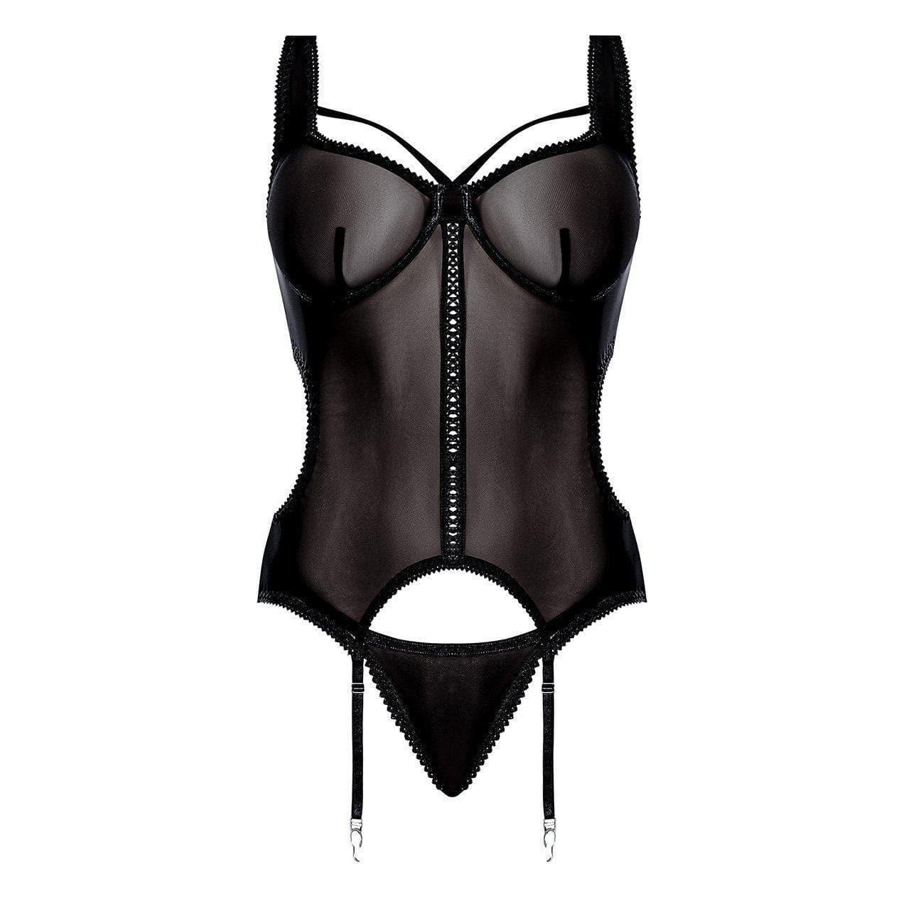 Magic Silk Sheer Mesh Merry Widow & G-String Black - Romantic Blessings