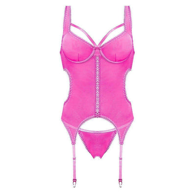 Magic Silk Sheer Mesh Merry Widow & G-String Pink - Romantic Blessings