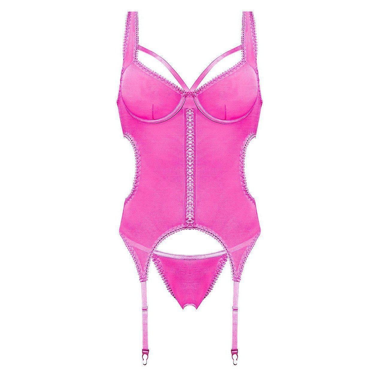 Magic Silk Sheer Mesh Merry Widow & G-String Pink - Romantic Blessings