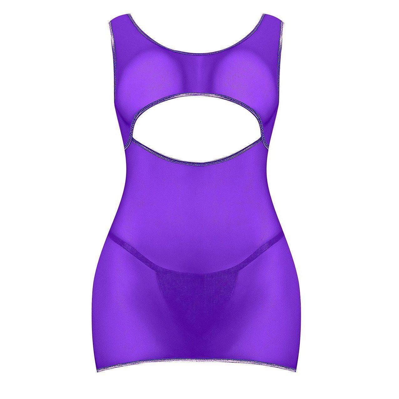 Magic Silk Sheer Mesh Underboob Dress & G-String Purple - Romantic Blessings