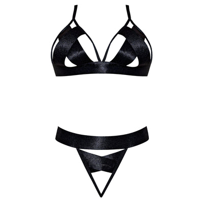 Magic Silk Strap Tease Bra and Panty Set Black - Romantic Blessings