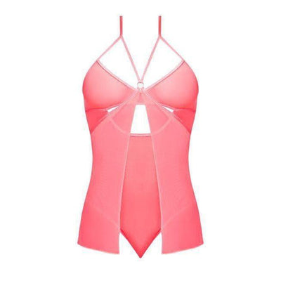 Magic Silk Forever Mesh BabyDoll Crotchless Teddy Coral - Romantic Blessings